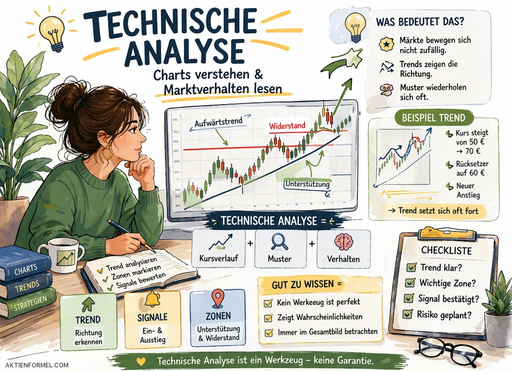 Technische Analyse mit Charts, Trends, Unterstützungen und Widerständen