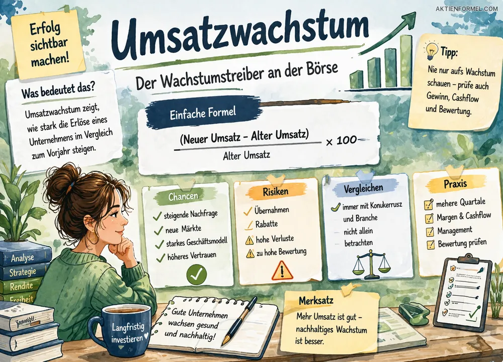 Umsatzwachstum bei Aktien einfach erklärt anhand der Entwicklung von Unternehmen